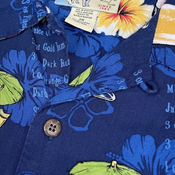 Big Dogs Shirt Mens 2X Blue Hawaiian Drinks Aloha Travel Dad Loop‎ Collar VTG - Picture 6 of 13